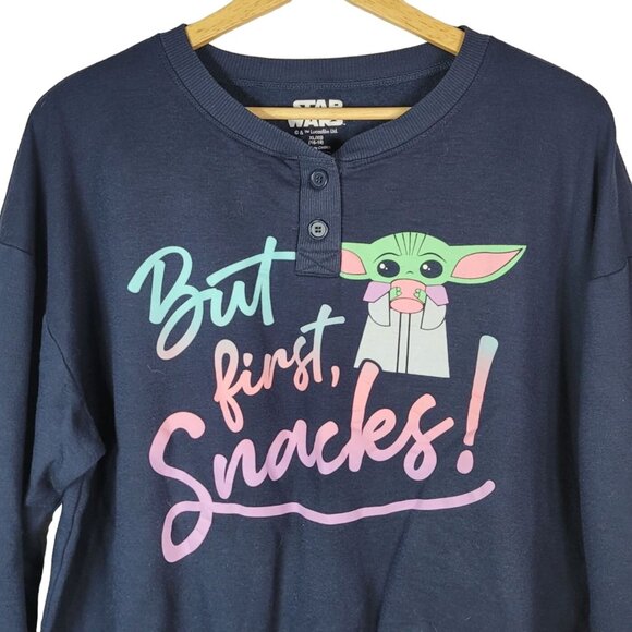 Star Wars Baby Yoda PJ Top Blue XL Pullover Long Sleeve First Snacks Mandalorian - Picture 3 of 7